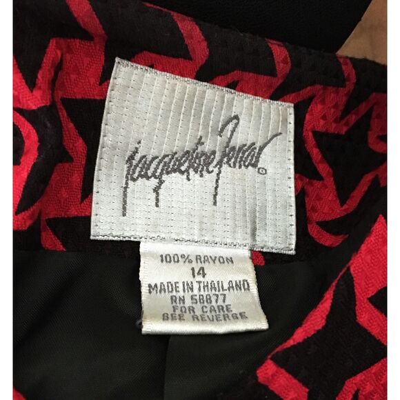 80s 90s Vintage Black and Red Star Suit Jacket by Jacqueline Ferrer Size 14 - Picture 7 of 7